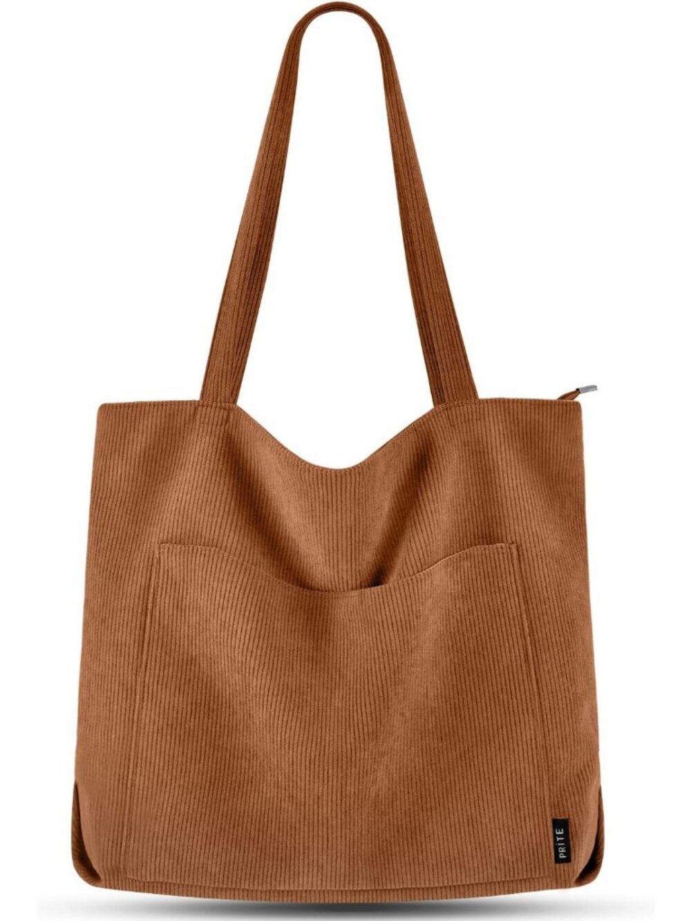 Women's Brown Corduroy Tote Bag Zipper Large Shoulder Bag with Zipper Pockets